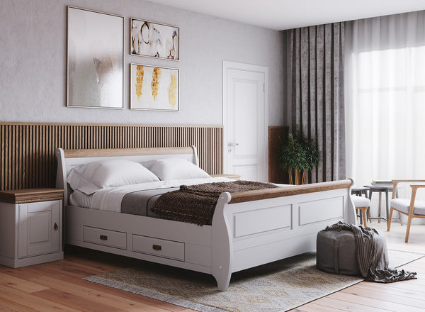 Massivholzmöbel weiß lackiert Honigkiefer Bett 140 - Toskania