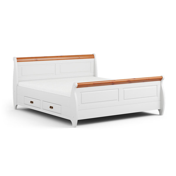 Landhaus Massivholzmöbel Bett 180 weiß lackiert Honigkiefer - Toskania
